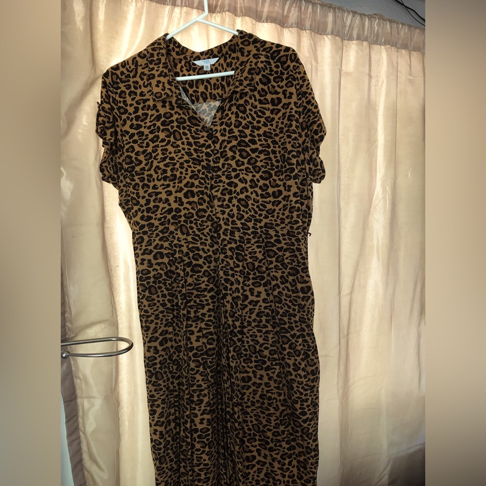 Time and Tru Brown Leopard Button up Dress